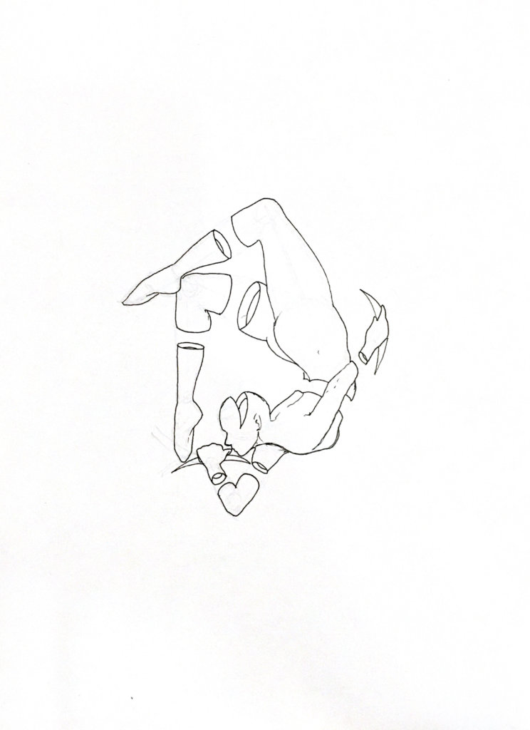 WIP drawing of a sky person contorting