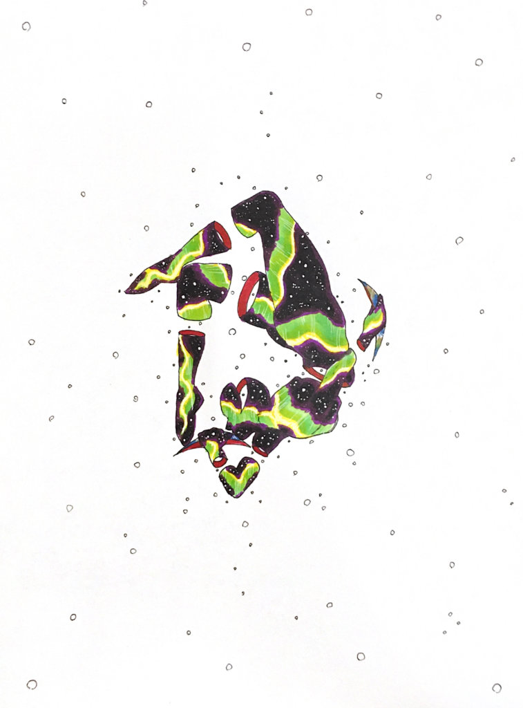 color drawing of a sky person contorting