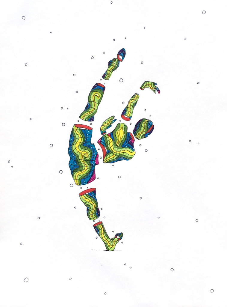 color drawing of a man doing a high kick