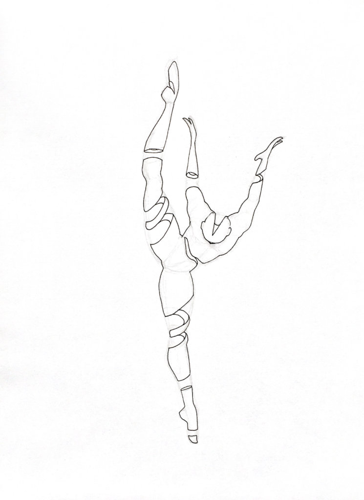 WIP drawing of a person in an intense dancing position