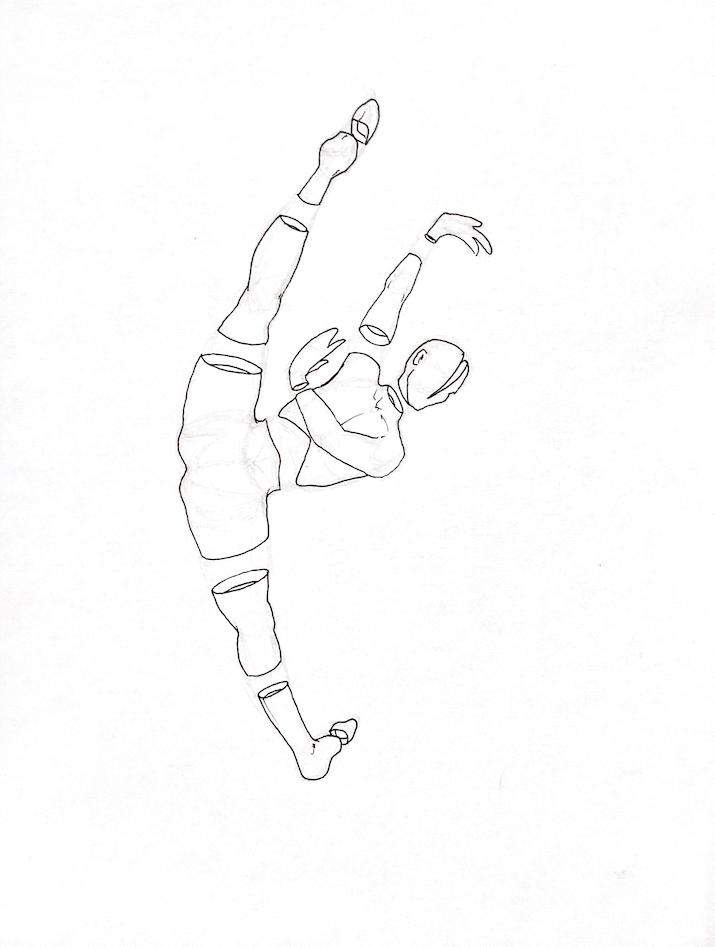 WIP drawing of a man doing a high kick