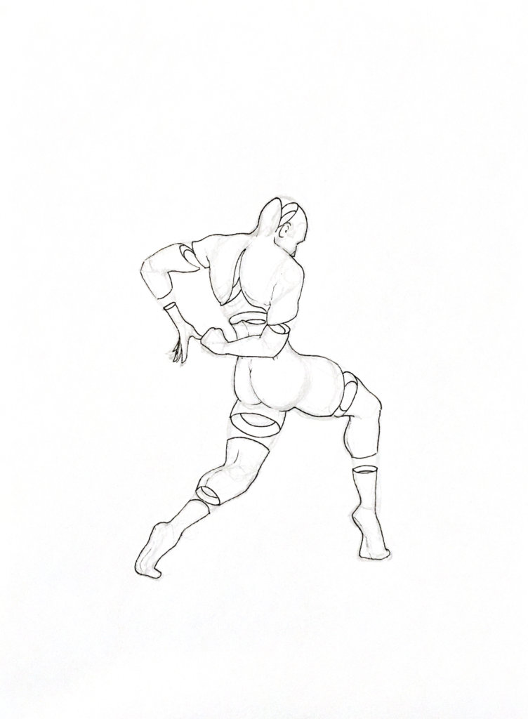 WIP drawing of a person turned away from the camera, posing