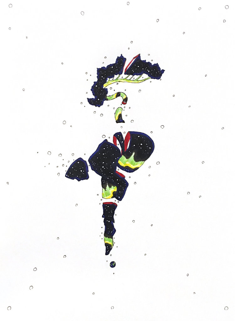 color drawing of a woman bent over with a tree sprouting from her spine