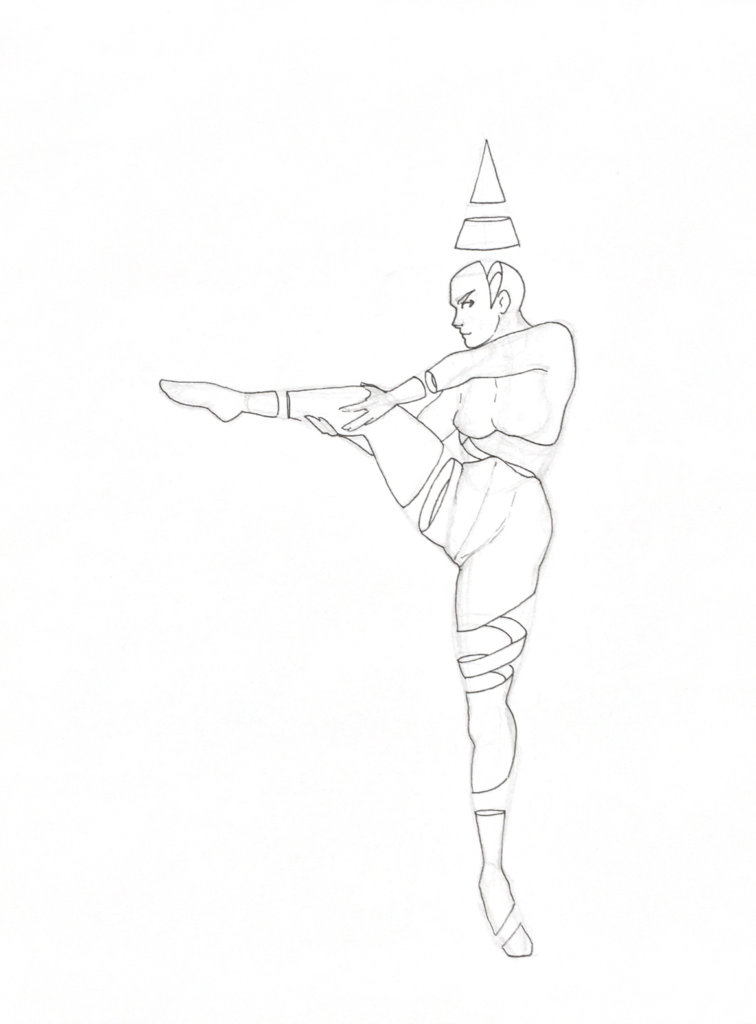 WIP drawing of a person stretching out their leg in a ballet pose