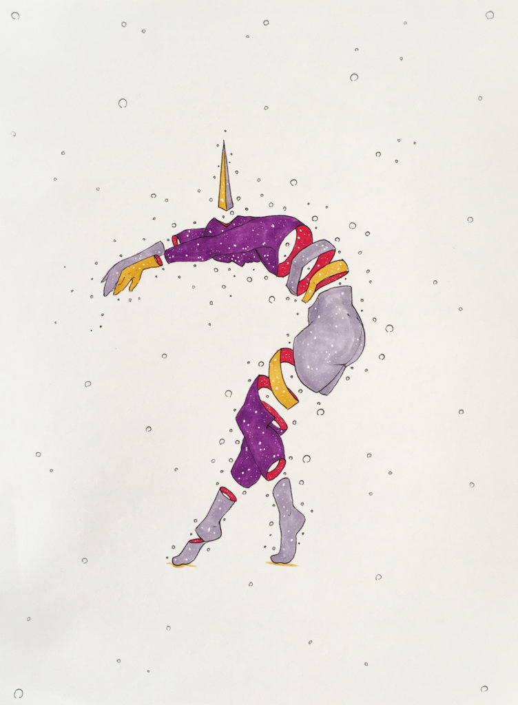 color drawing of a person with strips of skin