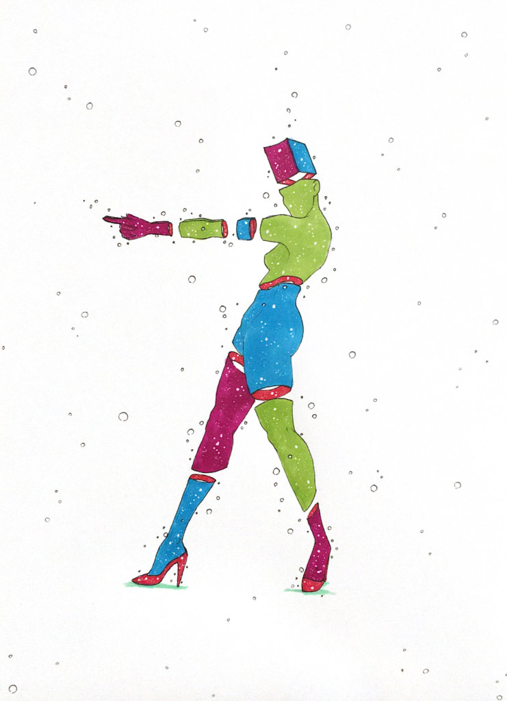 color drawing of a grace jones-esque woman