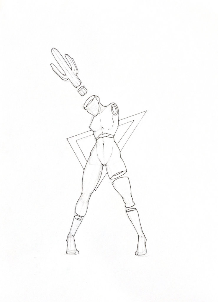 WIP drawing of a woman with a cactus growing from her skull