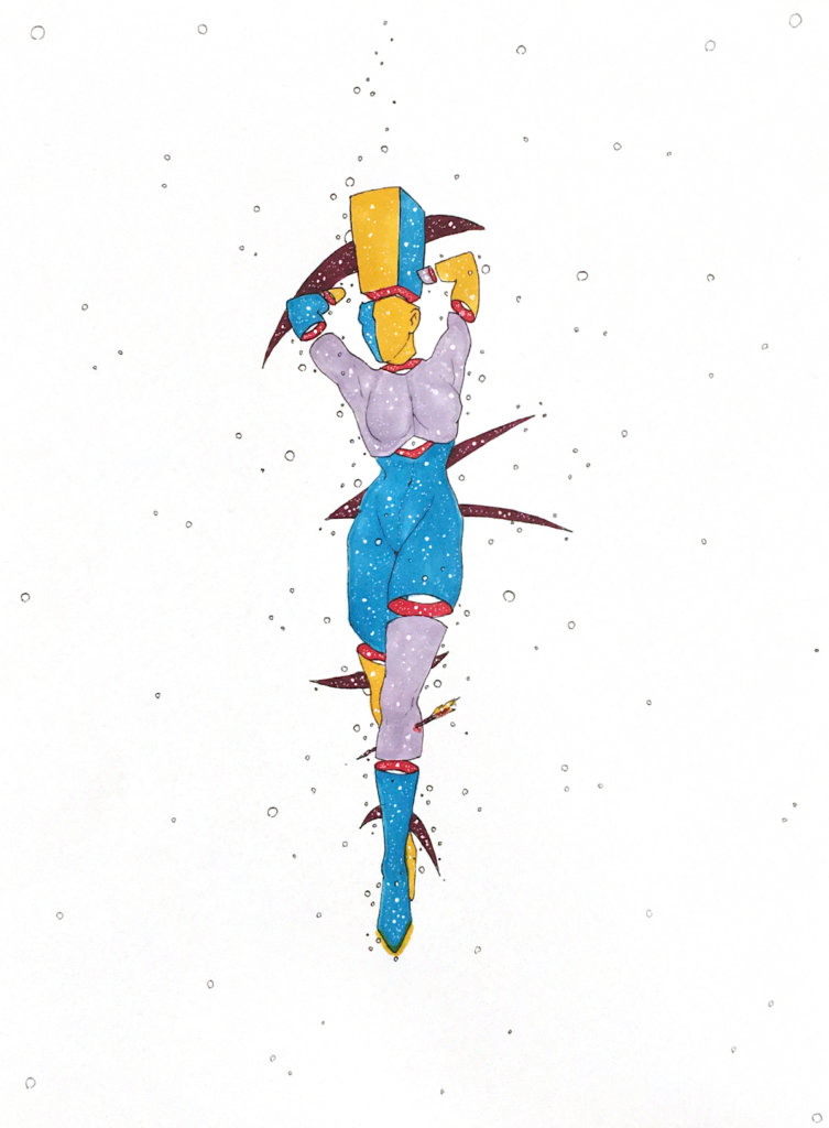 color drawing of a woman with a Nefartiti hat