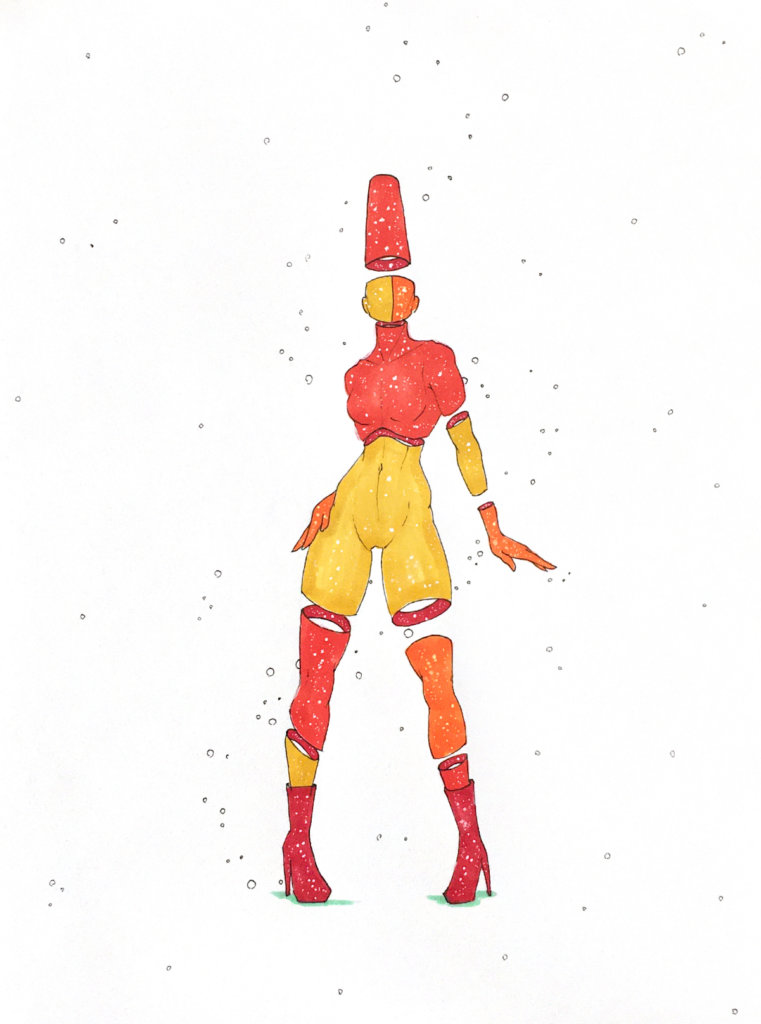 color drawing of a woman posing with heels