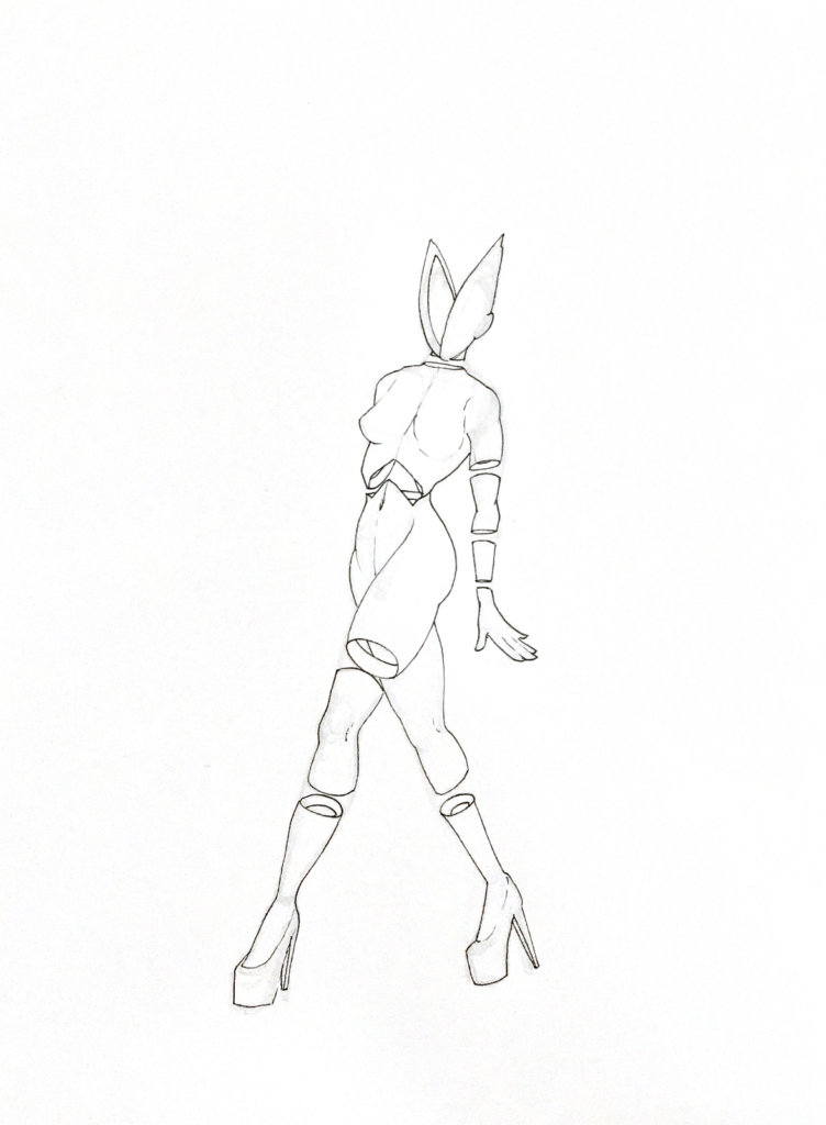 WIP drawing of a person with a venus fly trap-esque face