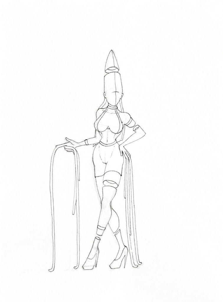WIP drawing of a squid-like dominatrix