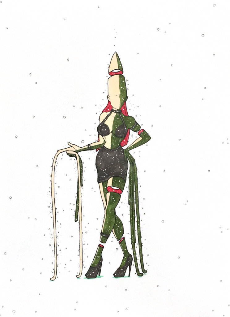 color drawing of a squid-like dominatrix