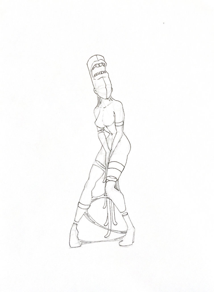 WIP drawing of a person with tentacle fingers and a very strange face