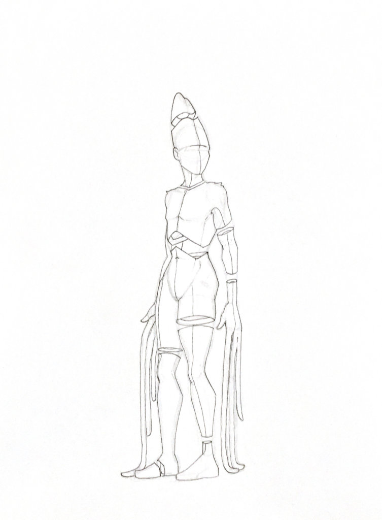 WIP drawing of a squid like person