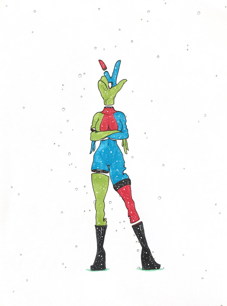 color drawing of a person with a peace sign for a head