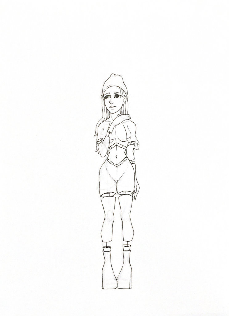 WIP drawing of a person wearing a beanie