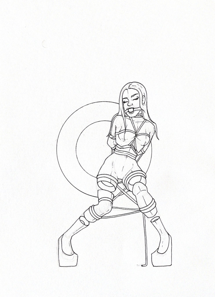 WIP Drawing of a person in heels with bondage and a ball gag