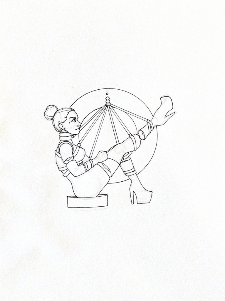 WIP Drawing of a seated person in heels and bondage rope