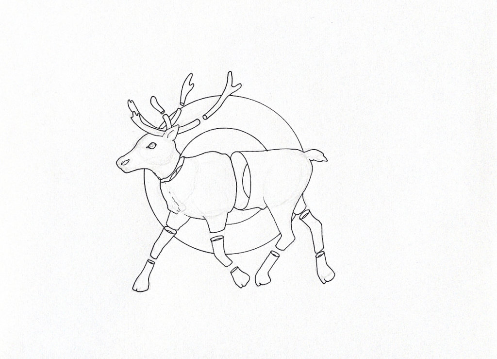 WIP drawing of a trotting reindeer