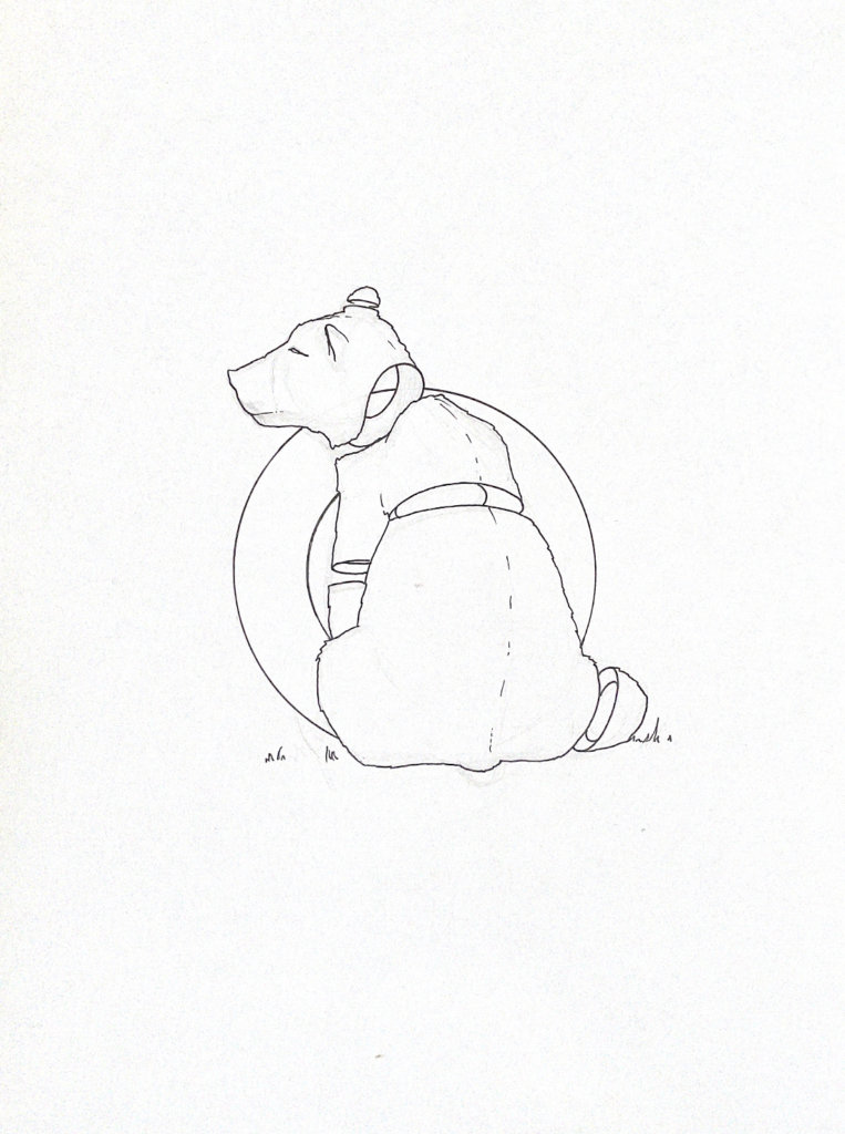 WIP drawing of a seated bear