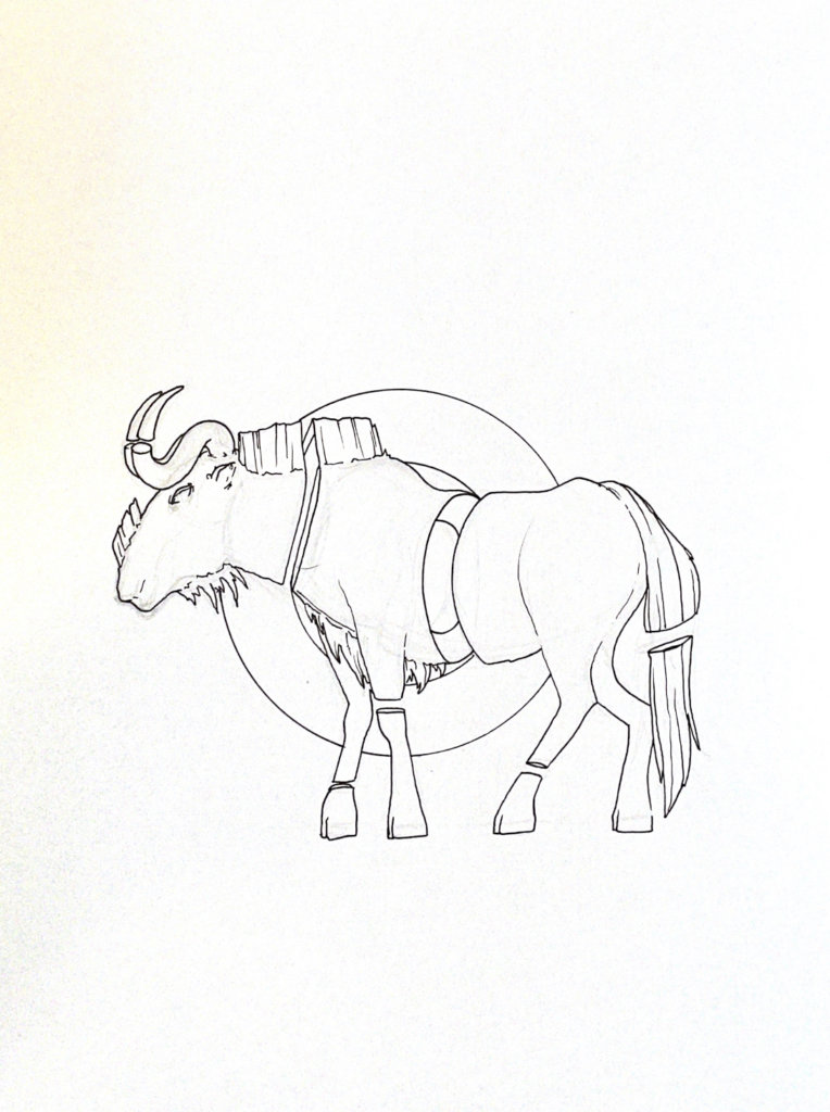 WIP drawing of a wildebeest