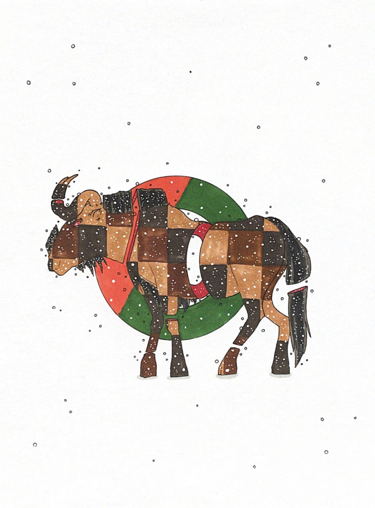 color drawing of a wildebeest