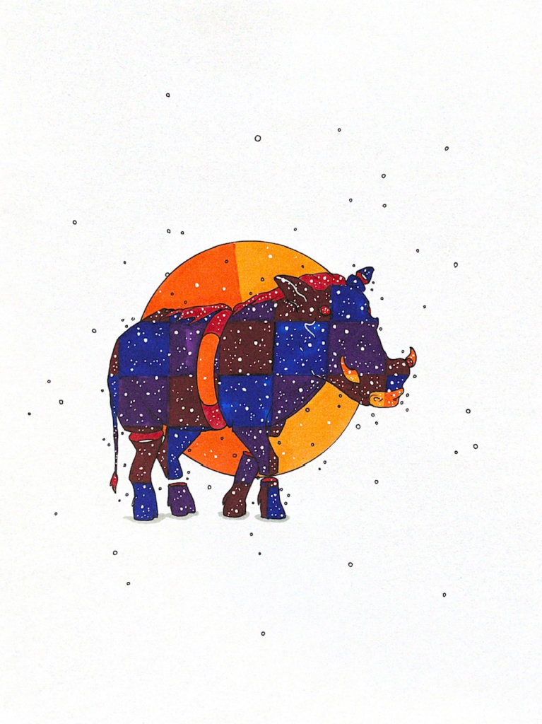 color drawing of a warthog