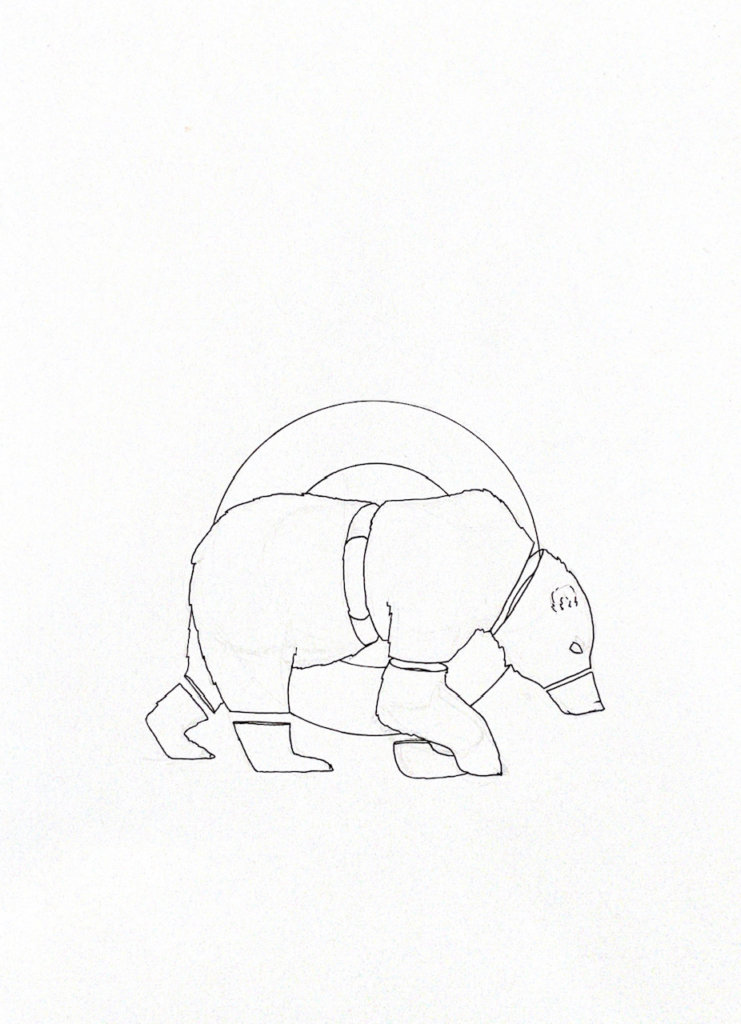 WIP drawing of a walking bear