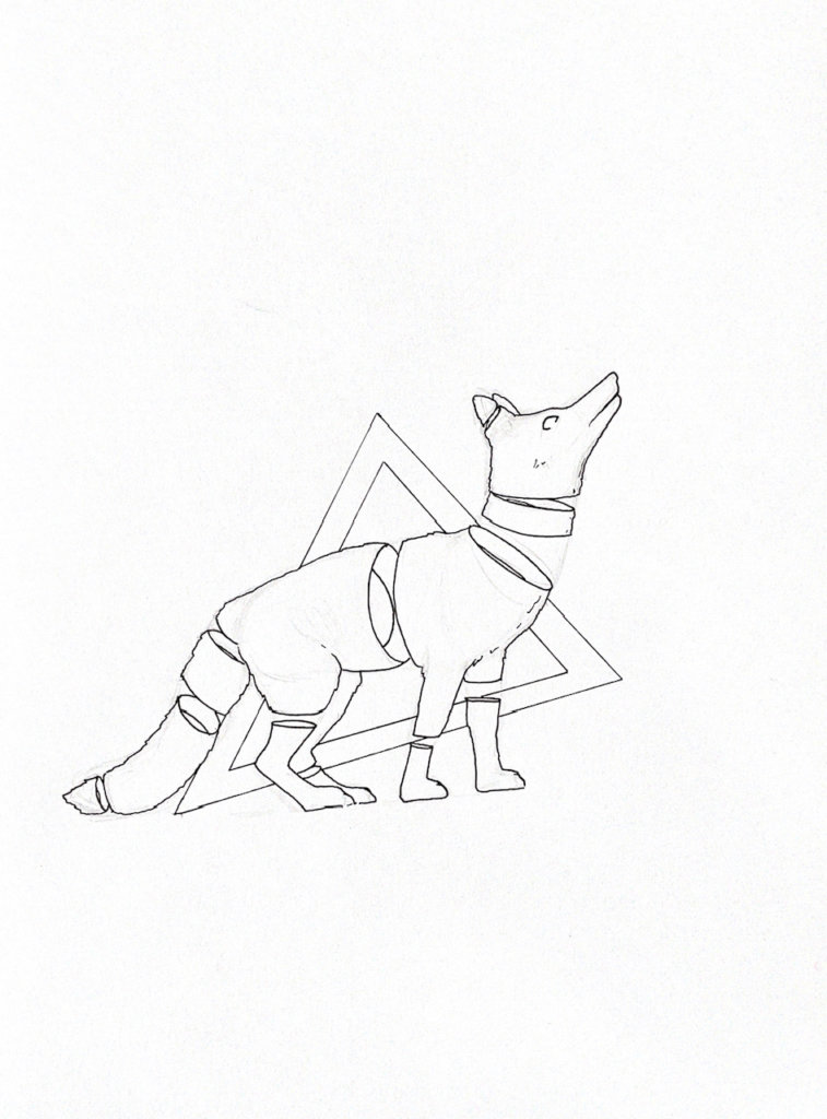 WIP drawing of a coyote howling