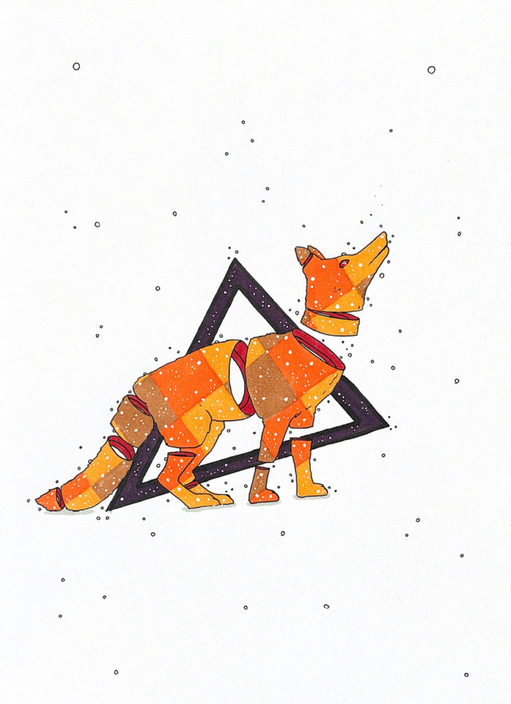 color drawing of a coyote howling