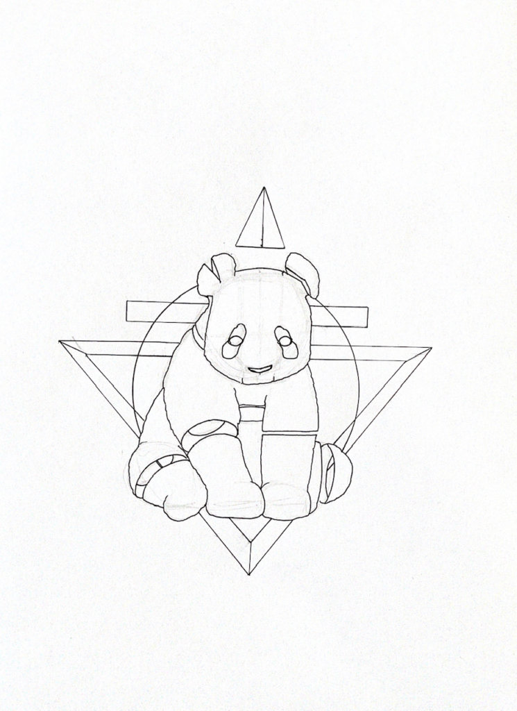 WIP drawing of a seated panda