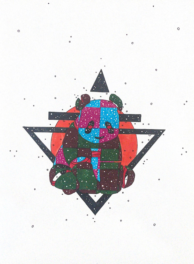 color drawing of a seated panda