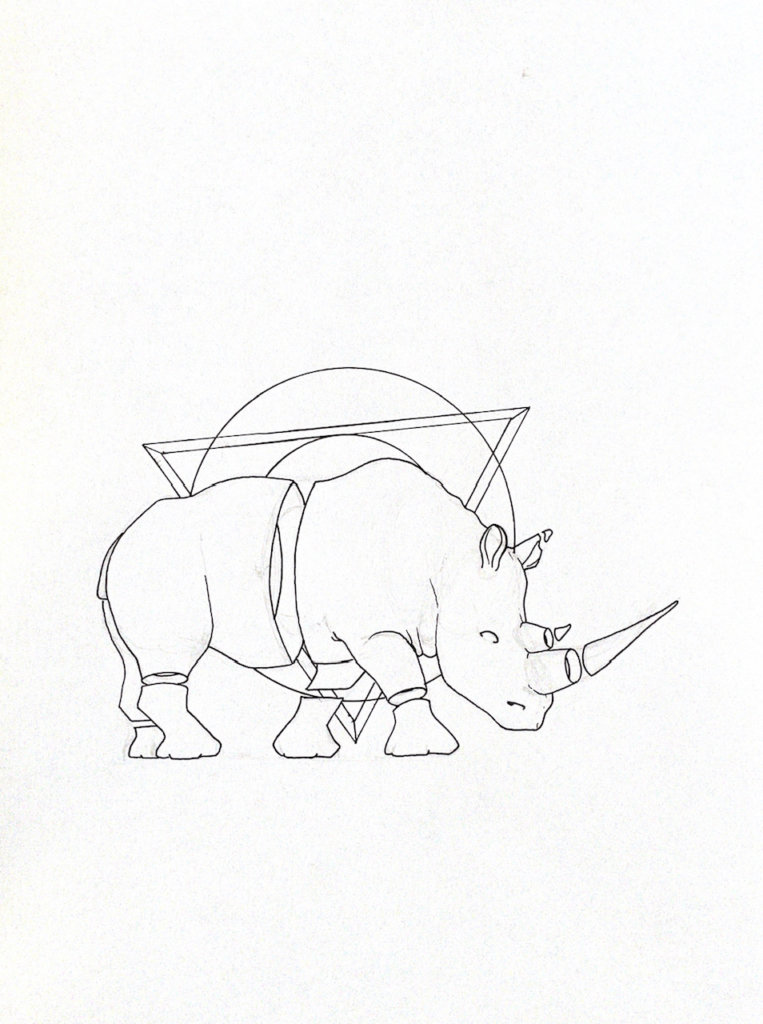 WIP drawing of a rhino