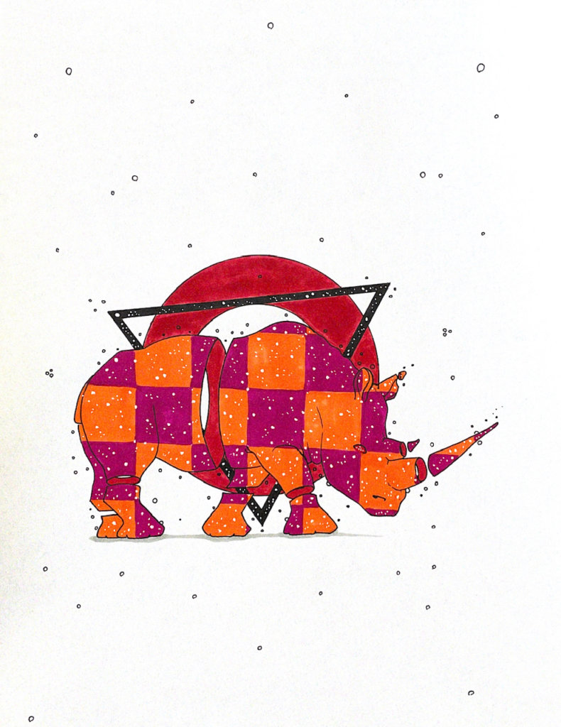 color drawing of a rhino