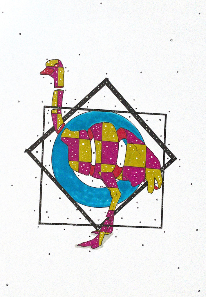 color drawing of an ostrich
