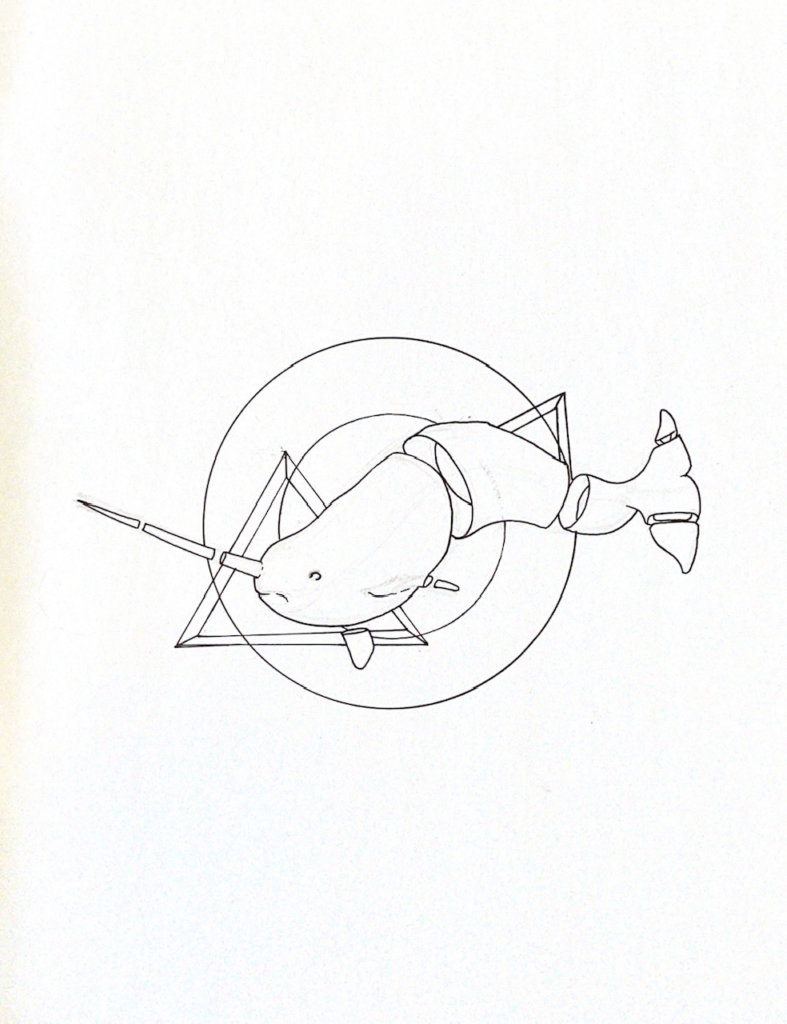 WIP drawing of a narwhal