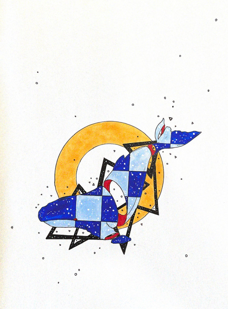 color drawing of a humpback