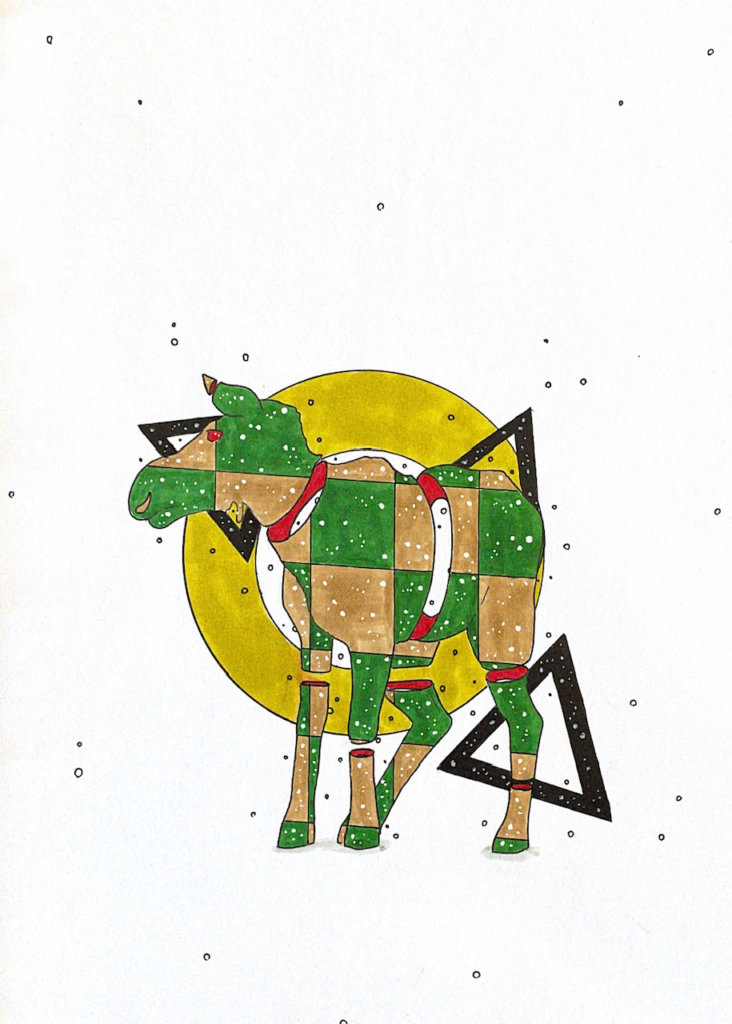 color drawing of a moose