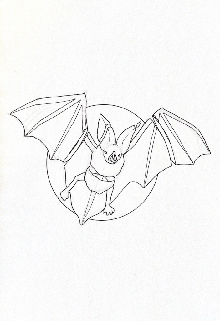 WIP drawing of a bat