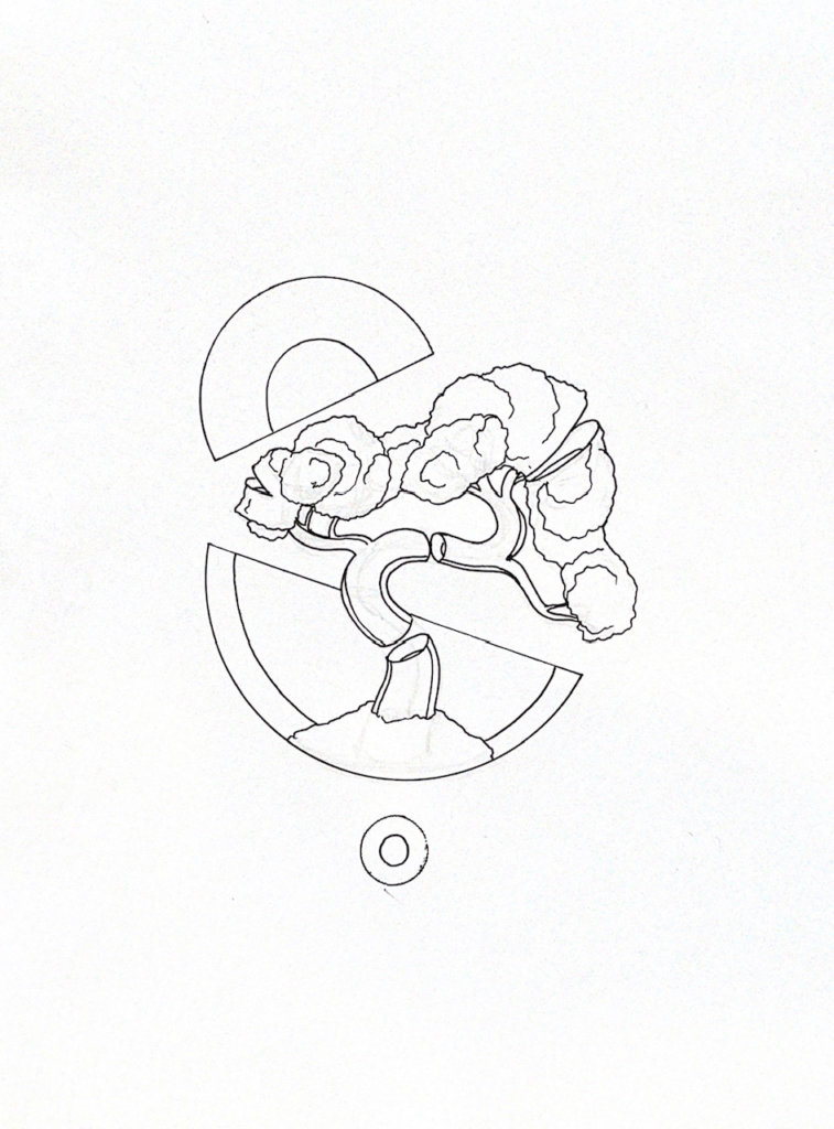 WIP drawing of a bonsai tree