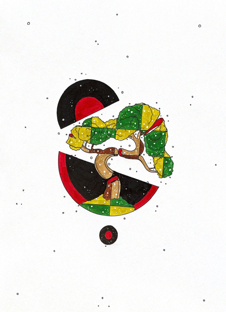 color drawing of a bonsai tree