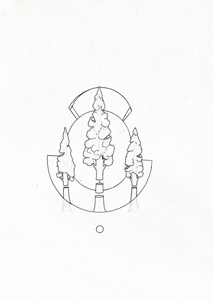 WIP illustration of three boreal trees