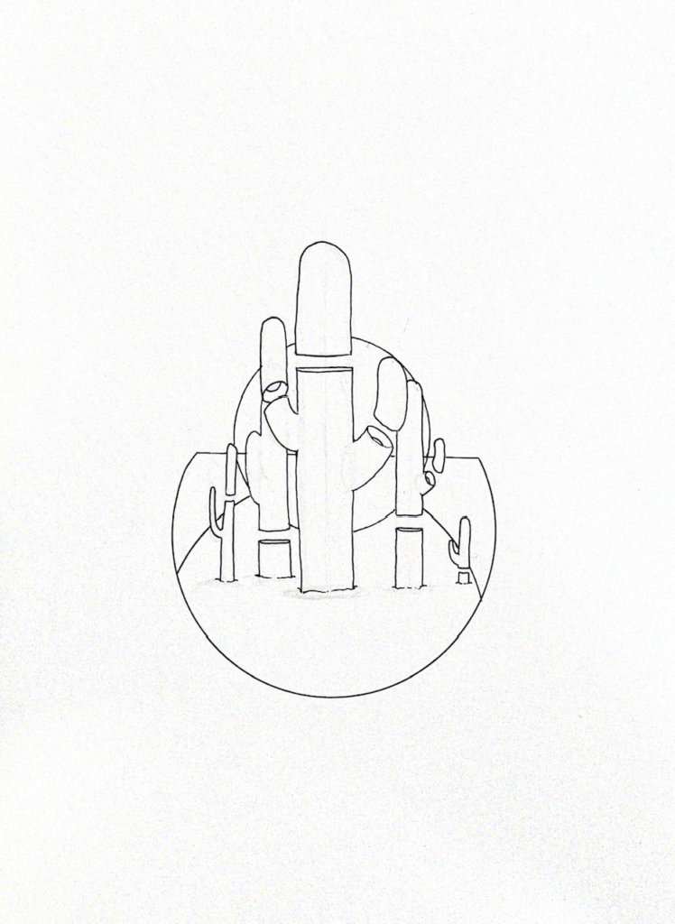 WIP drawing of cacti