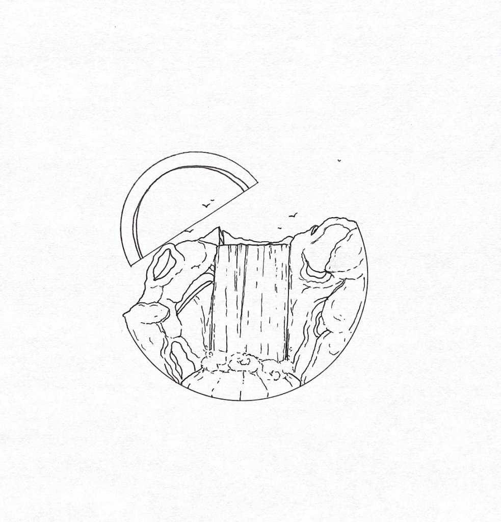 WIP drawing of a waterfall