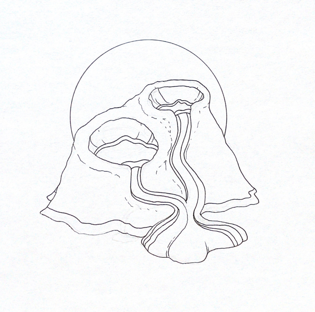 WIP illustration of a volcano