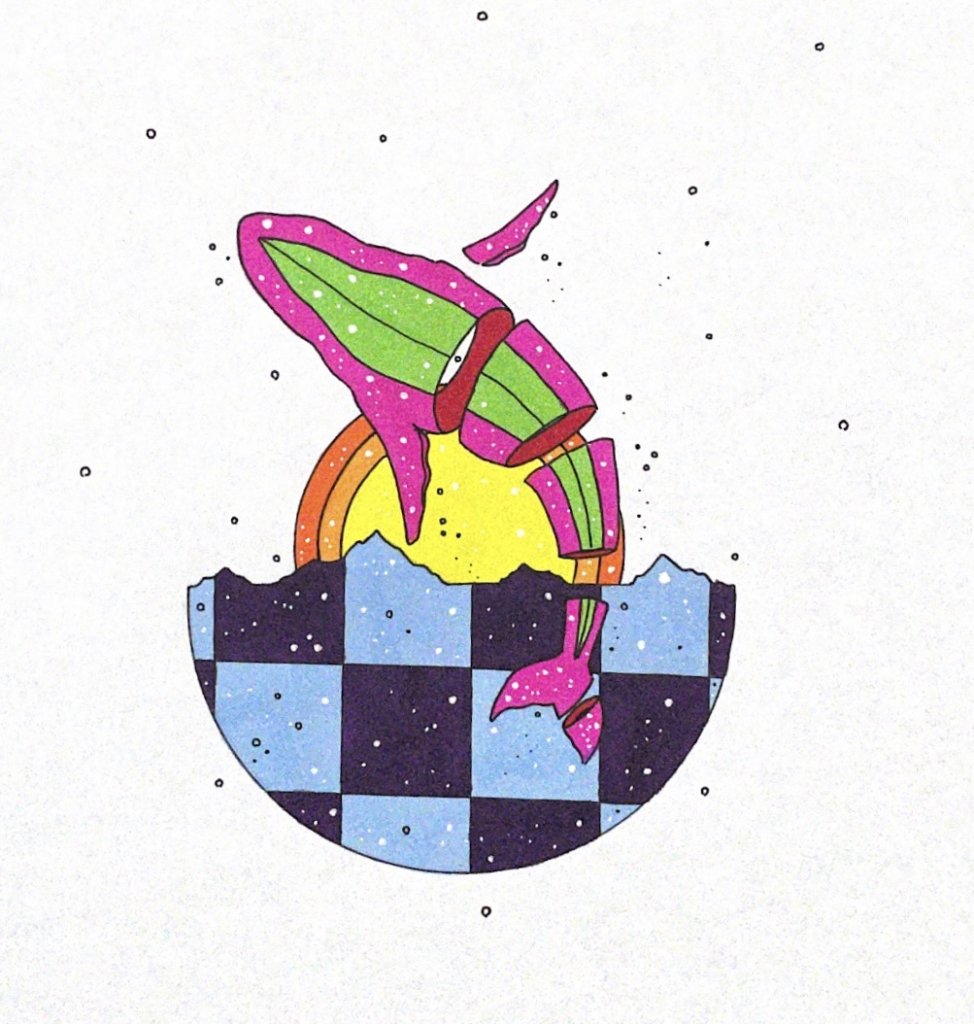 color illustration of a whale breaching