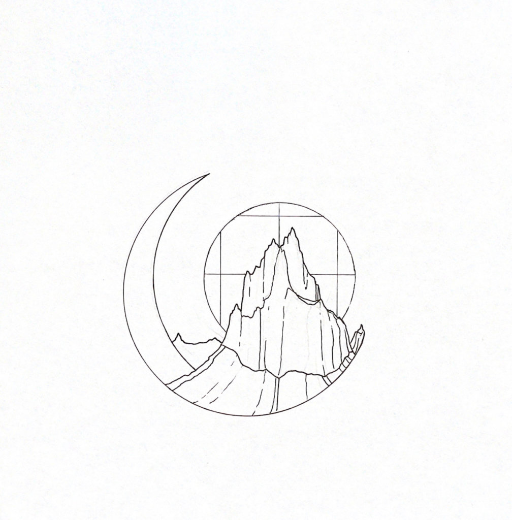 WIP illustration of a mountain on another planet