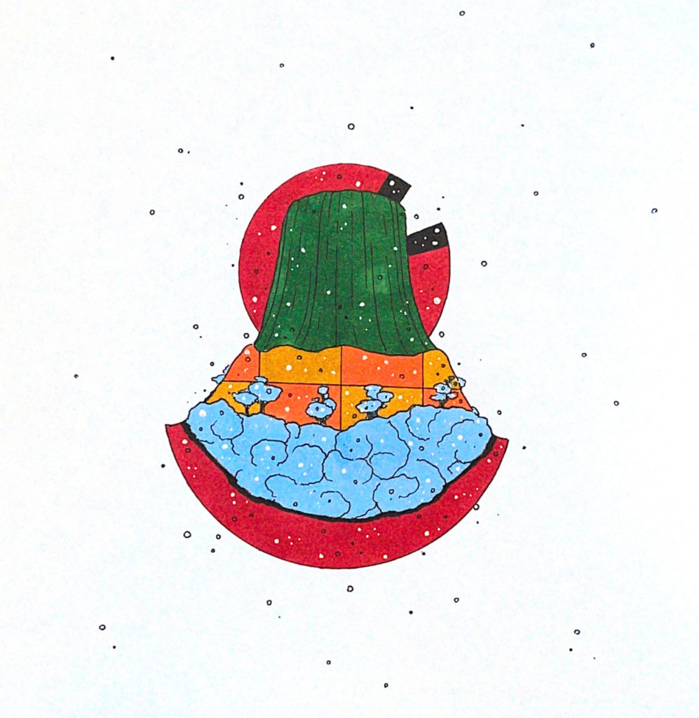 color drawing of an uluru-like structure