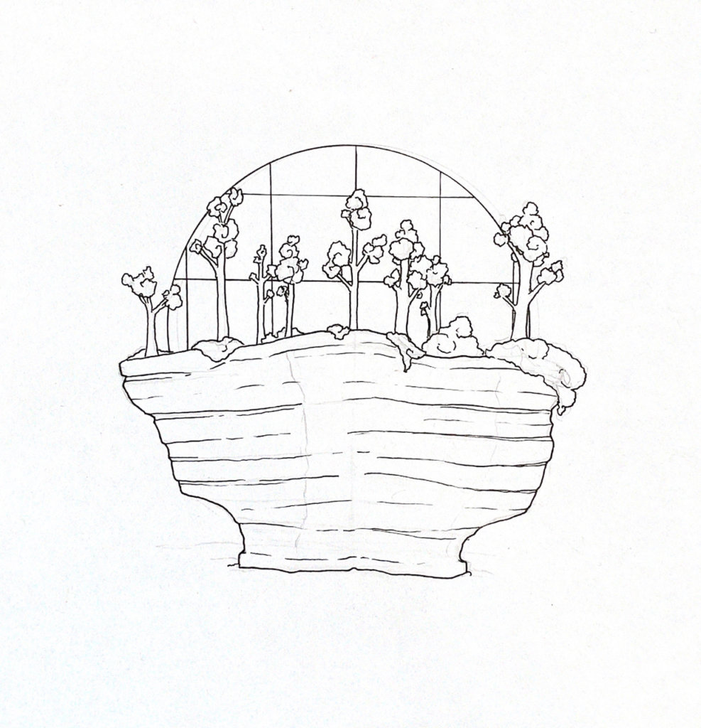 WIP illustration of a rock formation in the water