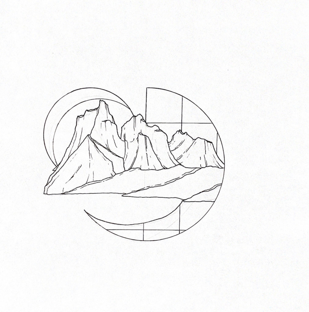 WIP illustration of some jagged mountains